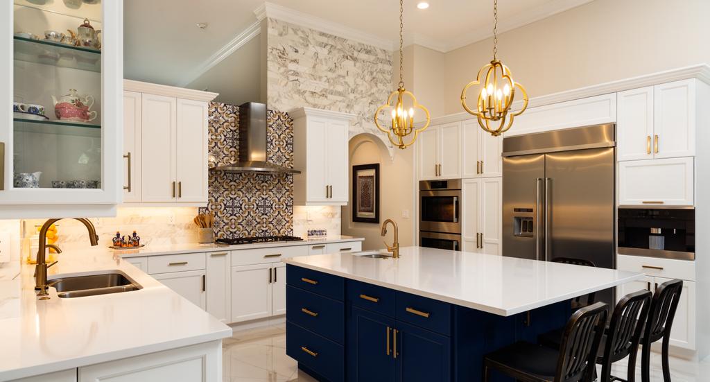 modern white and blue kitchen