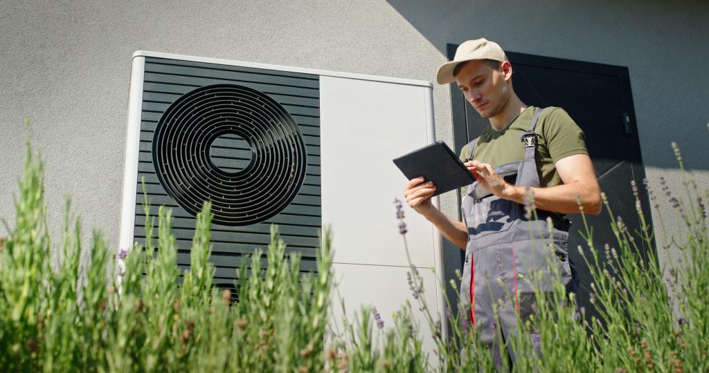 technician inspecting HVAC system