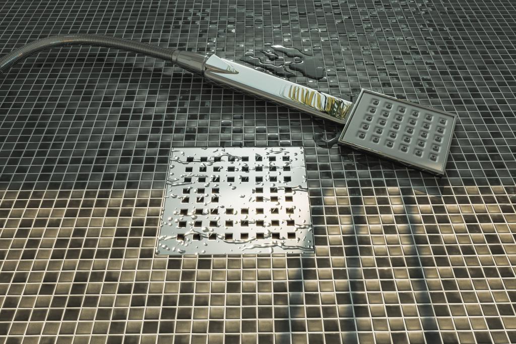 water drops on the chrome metal draining system